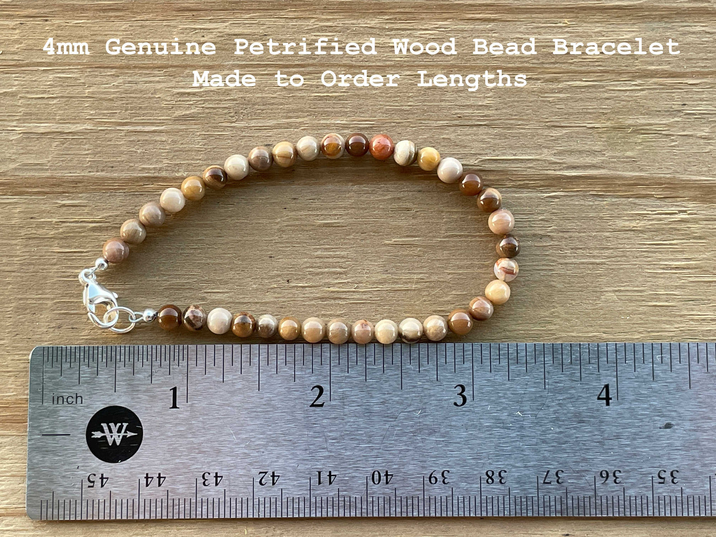 4mm Petrified Wood Bead Bracelet with Clasp