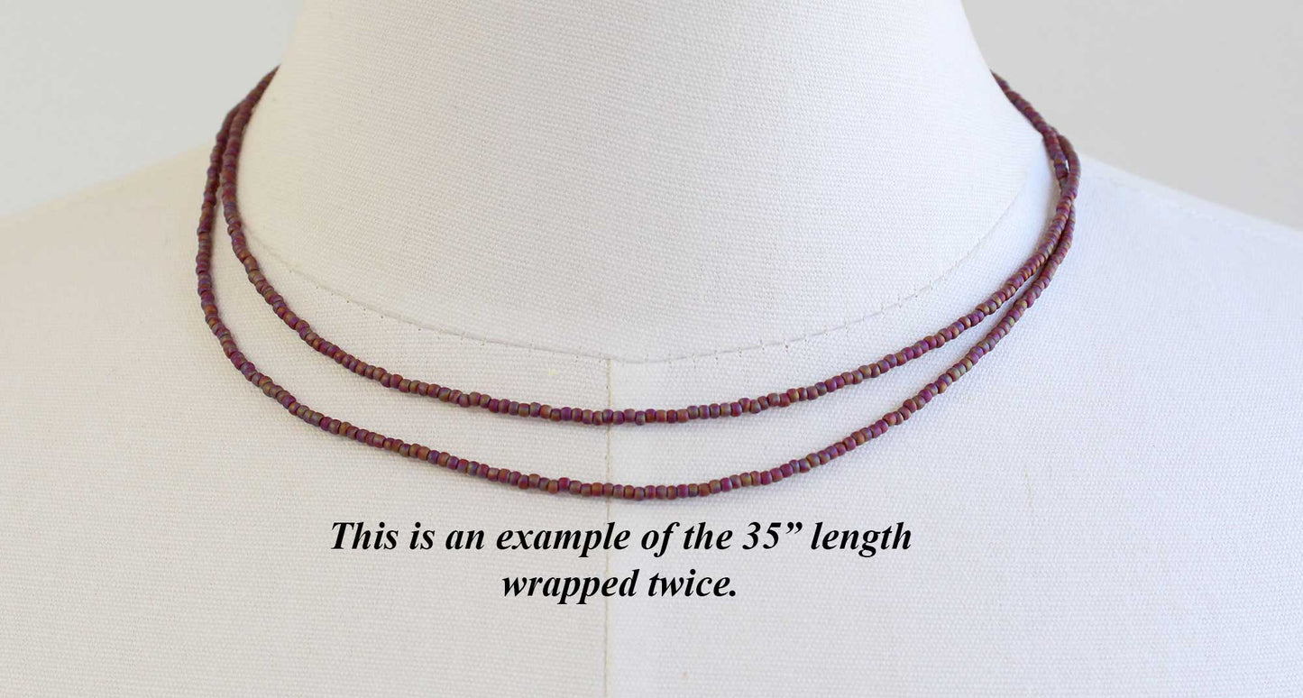 Plum Seed Bead Necklace wrapped twice