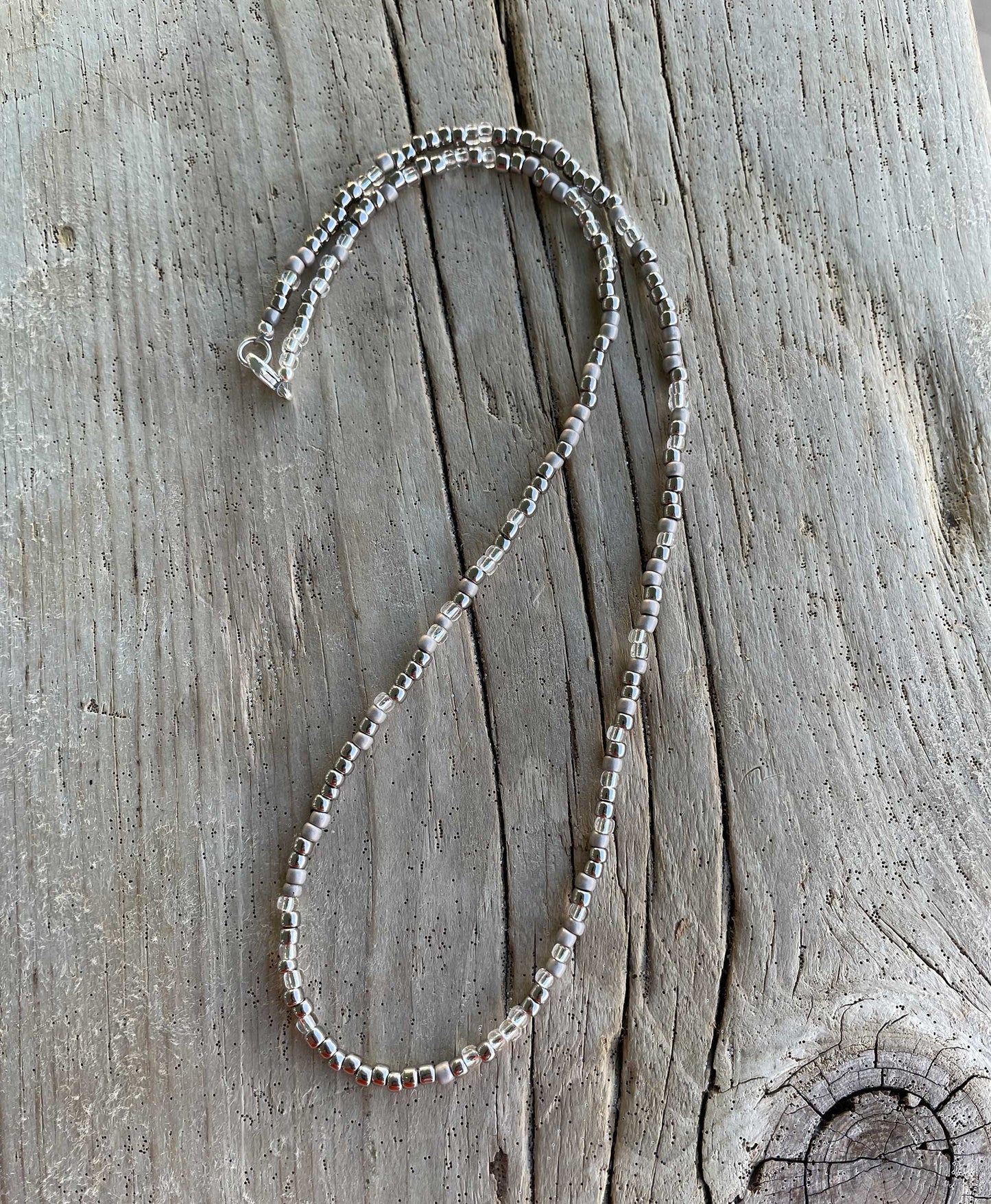 Silver and Grey Seed Bead Necklace