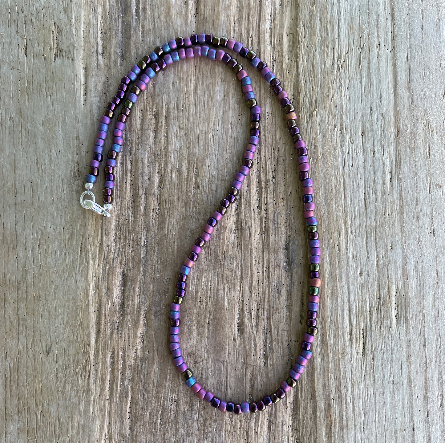 Purple Blue Seed Bead Necklace