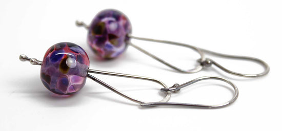 Purple Lampwork Bead Dangle Earrings in Sterling Silver