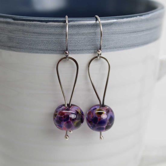 Purple Lampwork Bead Dangle Earrings in Sterling Silver