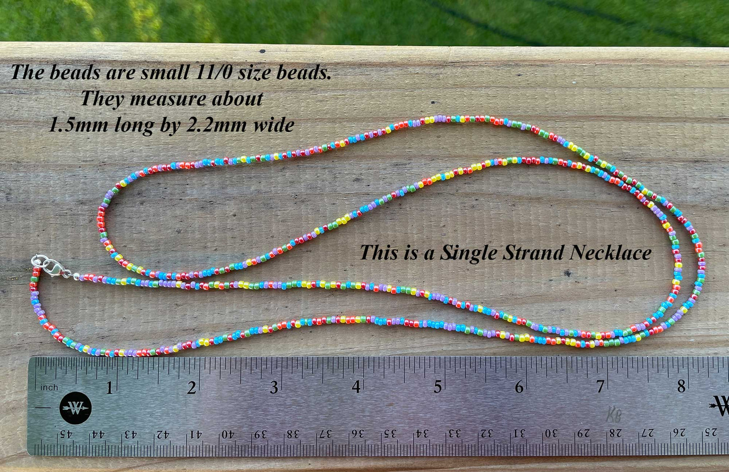 Rainbow Luster Seed Bead Necklace, Hippy Love Beads