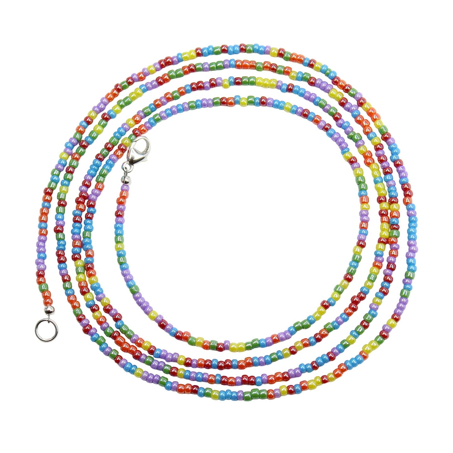 Rainbow Luster Seed Bead Necklace, Hippy Love Beads