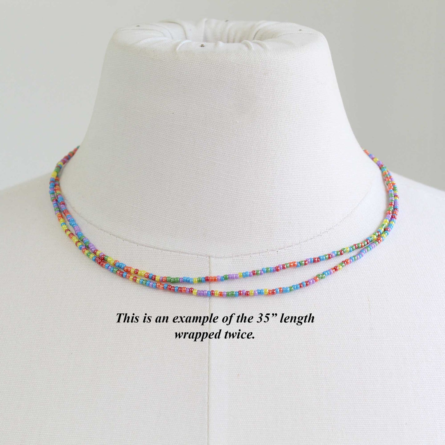 Rainbow Luster Seed Bead Necklace, Hippy Love Beads Wrapped twice 35