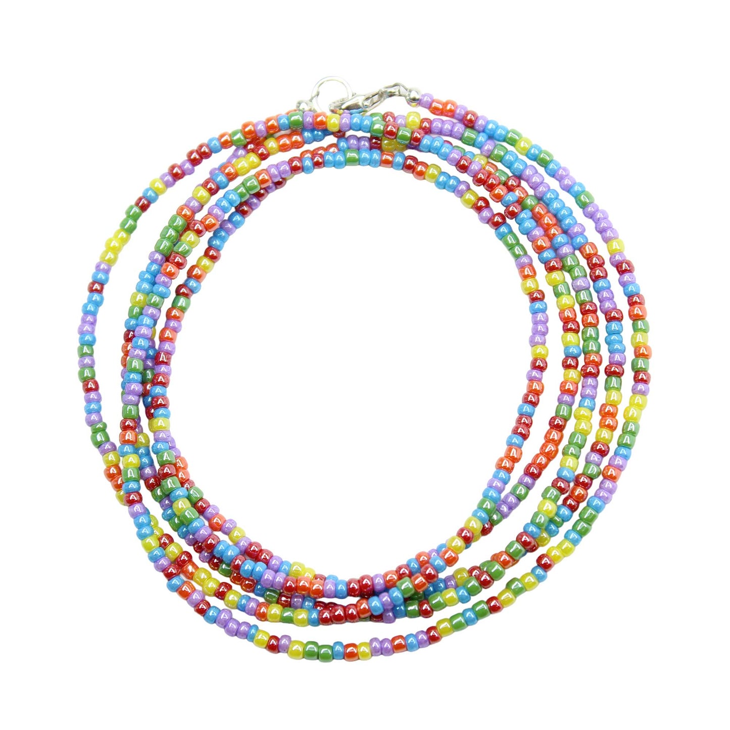 Rainbow Luster Seed Bead Necklace, Hippy Love Beads