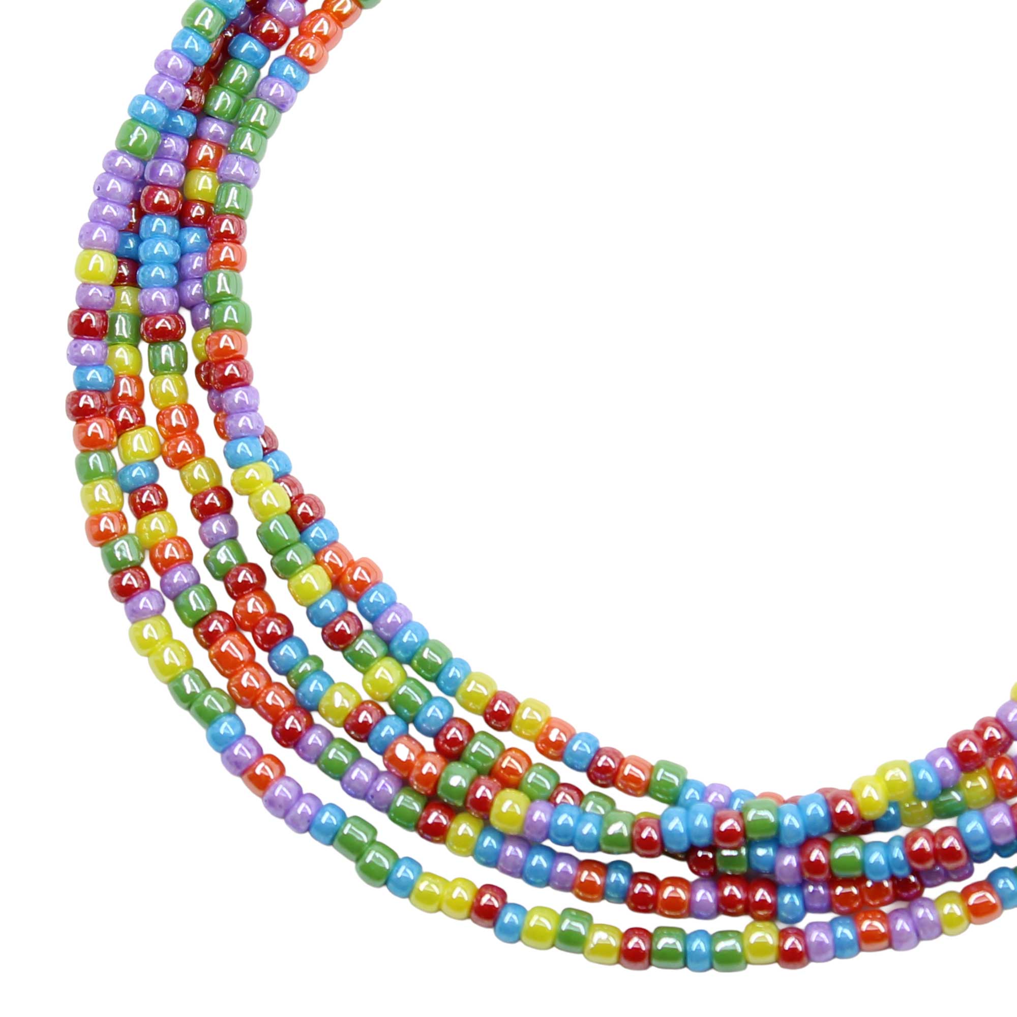 Rainbow Luster Seed Bead Necklace, Hippy Love Beads, Thin