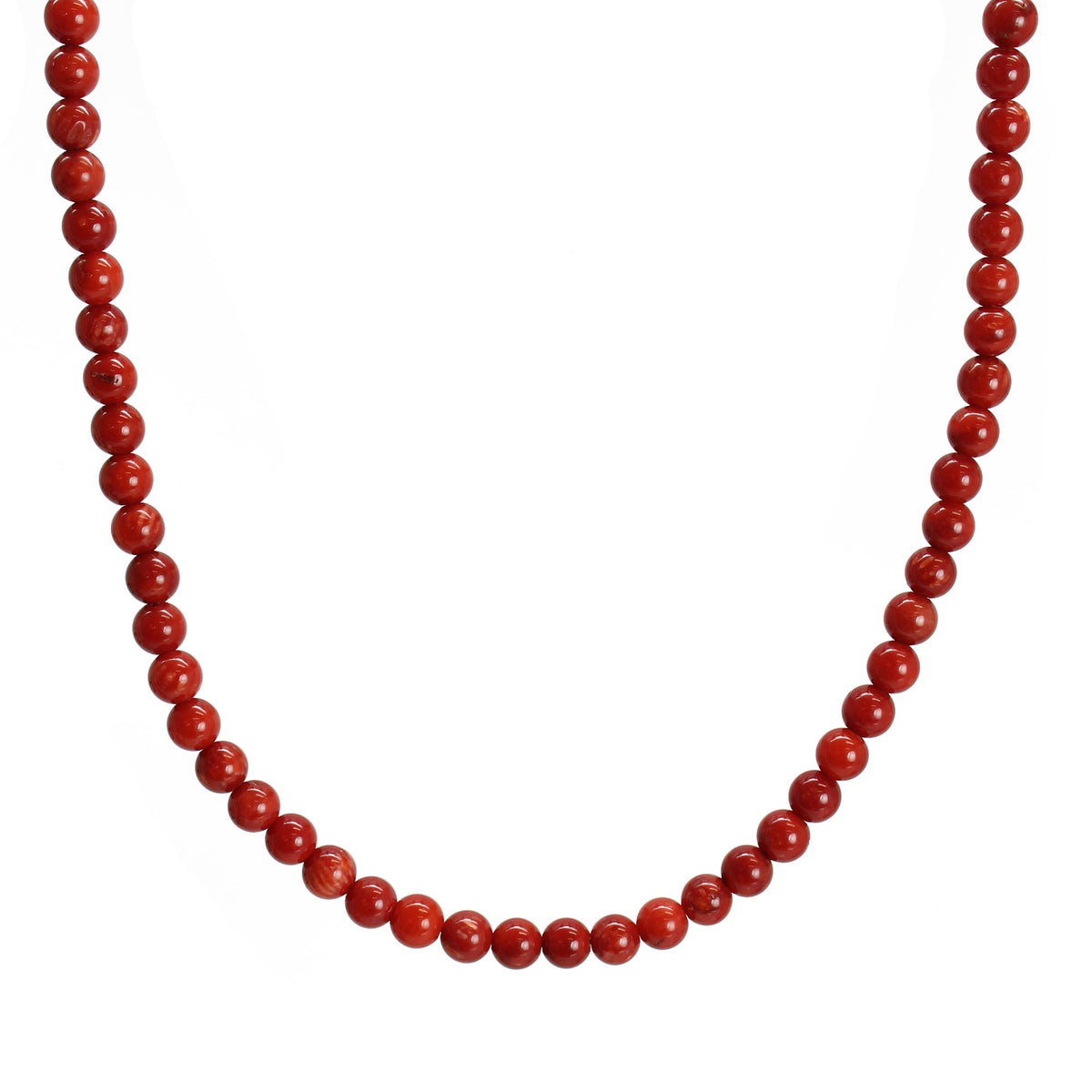 Red Coral Necklace, Small 4mm Beads, Sterling Silver Clasp