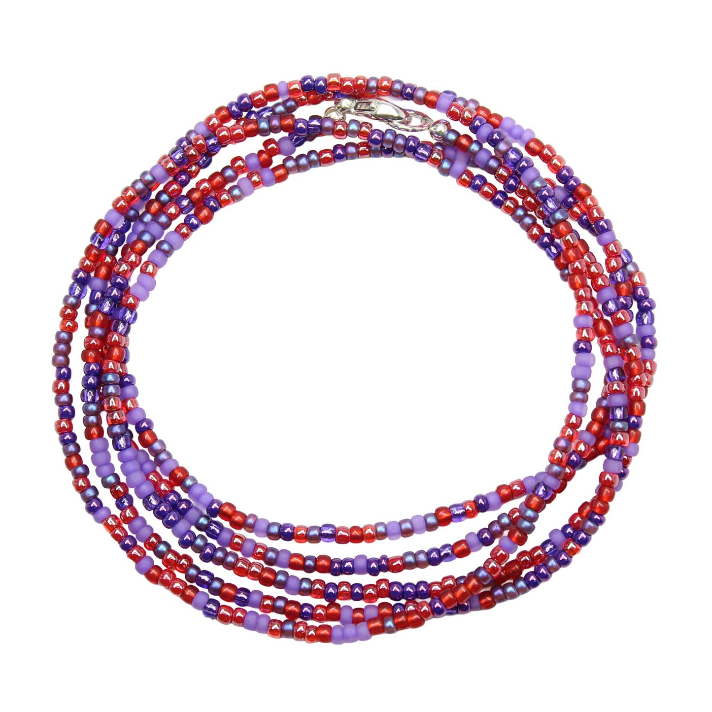 Red Hat Society Purple and Red Seed Bead Necklace
