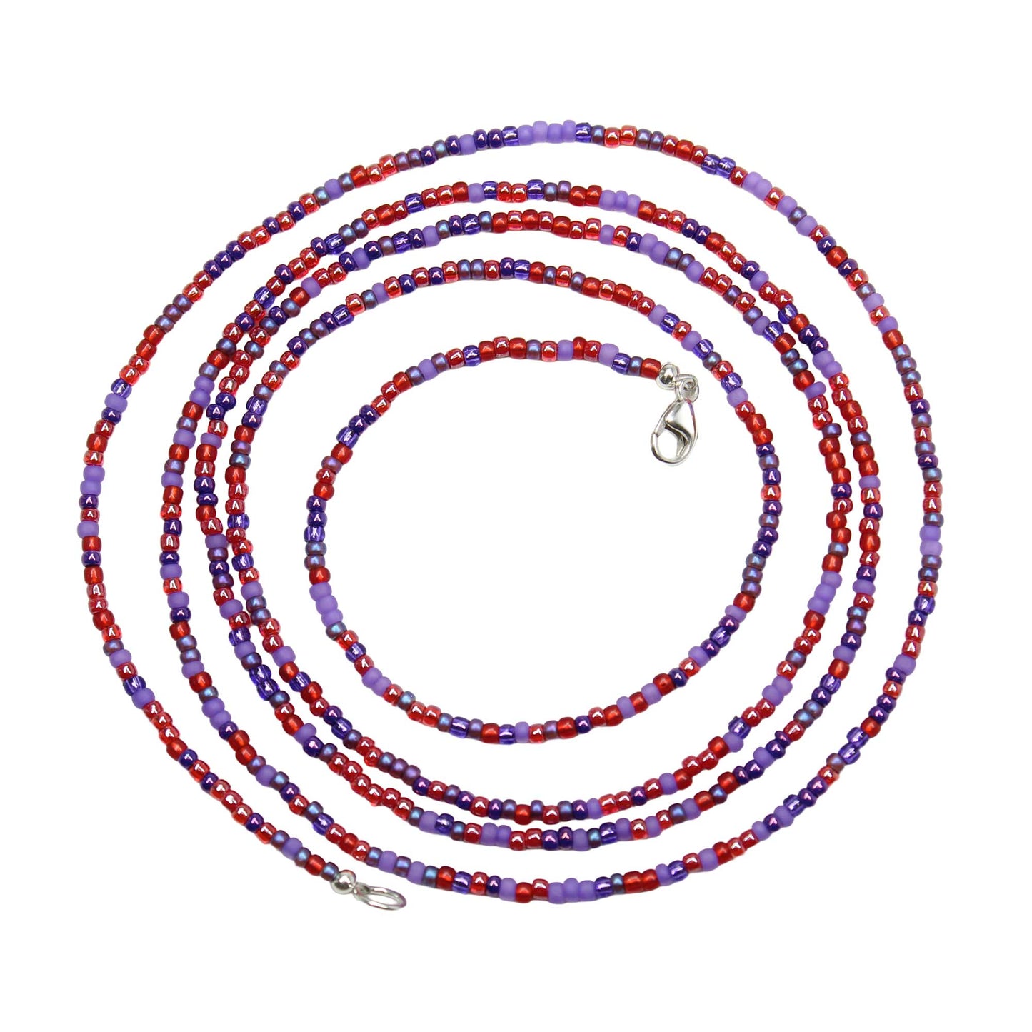 Red Hat Society Purple and Red Seed Bead Necklace