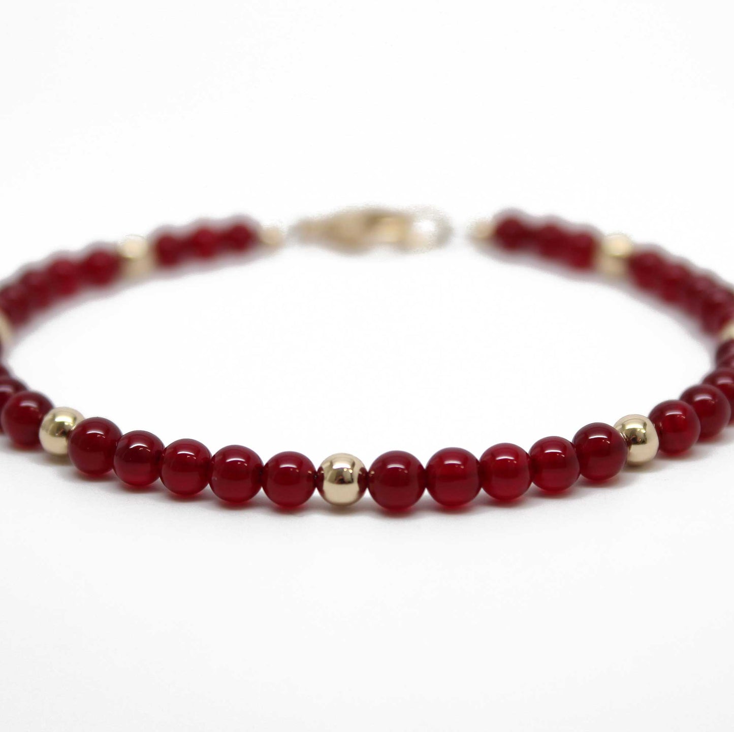 Red Jade and Gold Filled Bead Bracelet