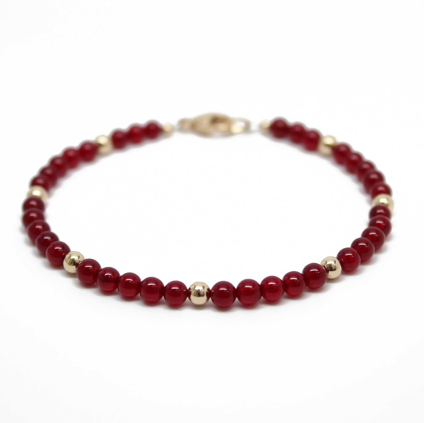 Red Jade and Gold Filled Bead Bracelet