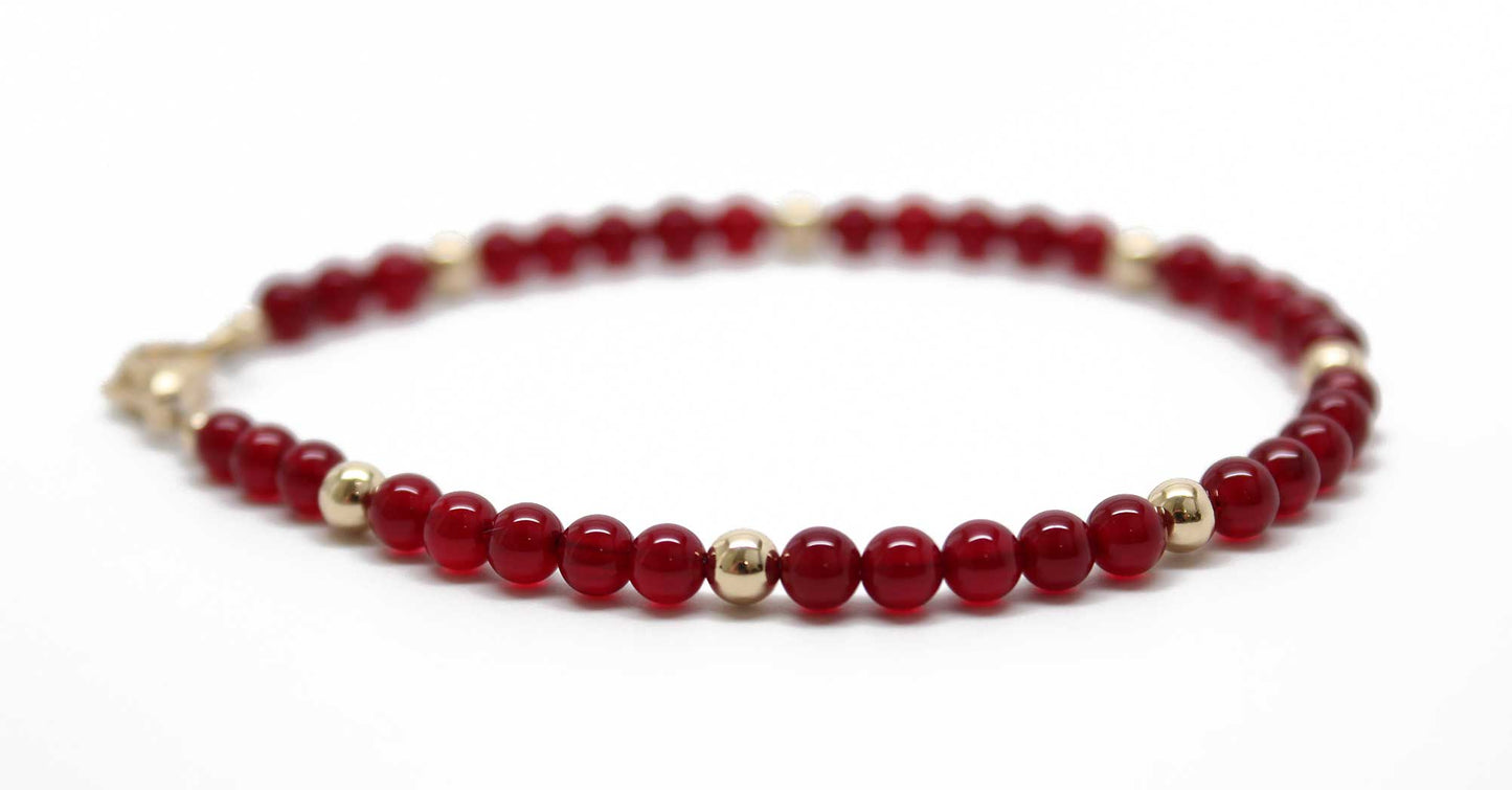Red Jade and Gold Filled Bead Bracelet