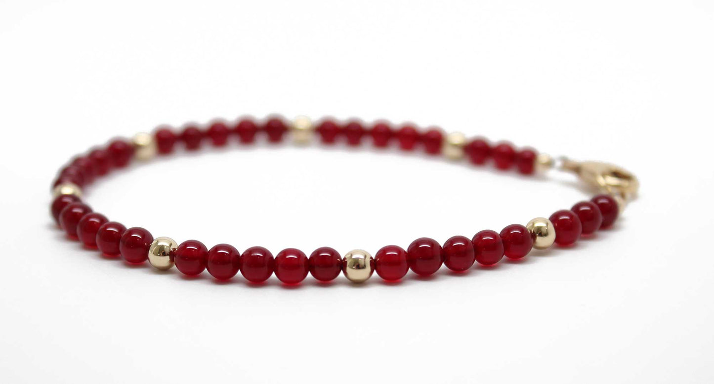 Red Jade and Gold Filled Bead Bracelet
