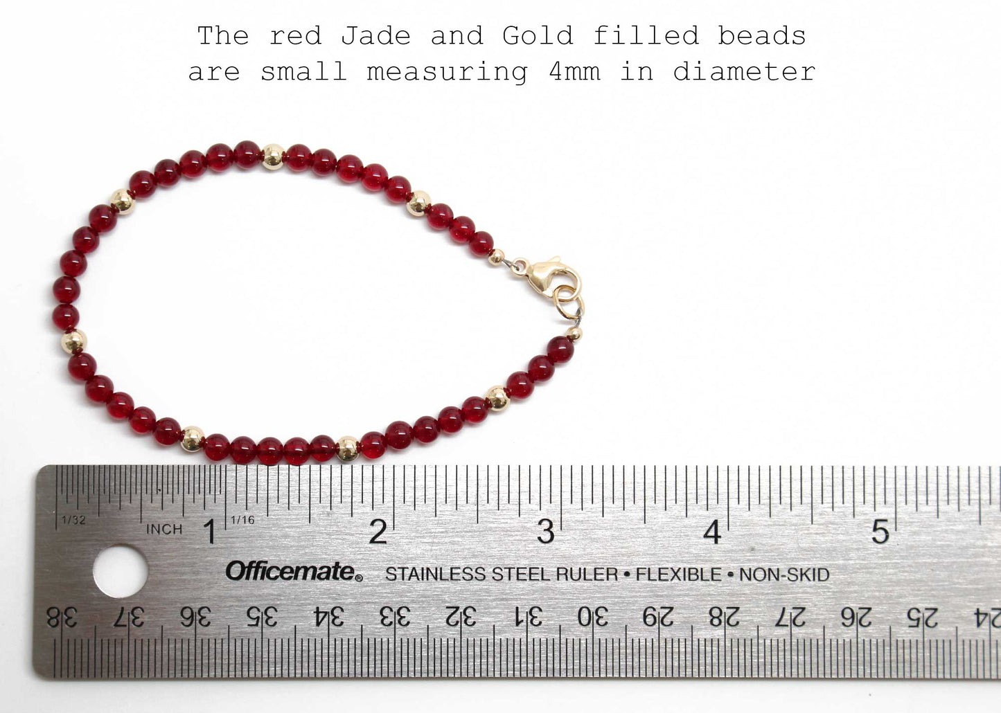 Red Jade and Gold Filled Bead Bracelet