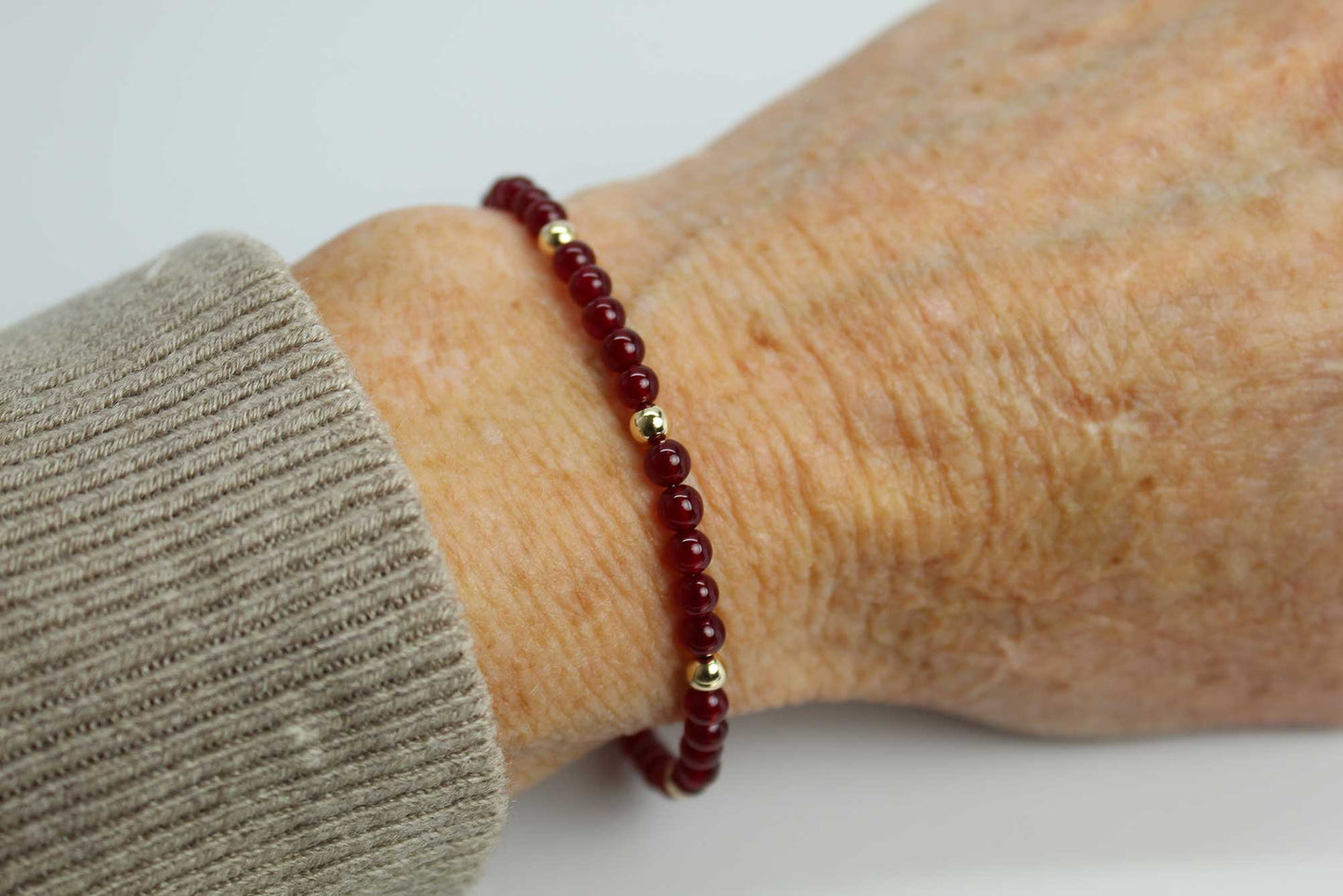 Red Jade and Gold Filled Bead Bracelet