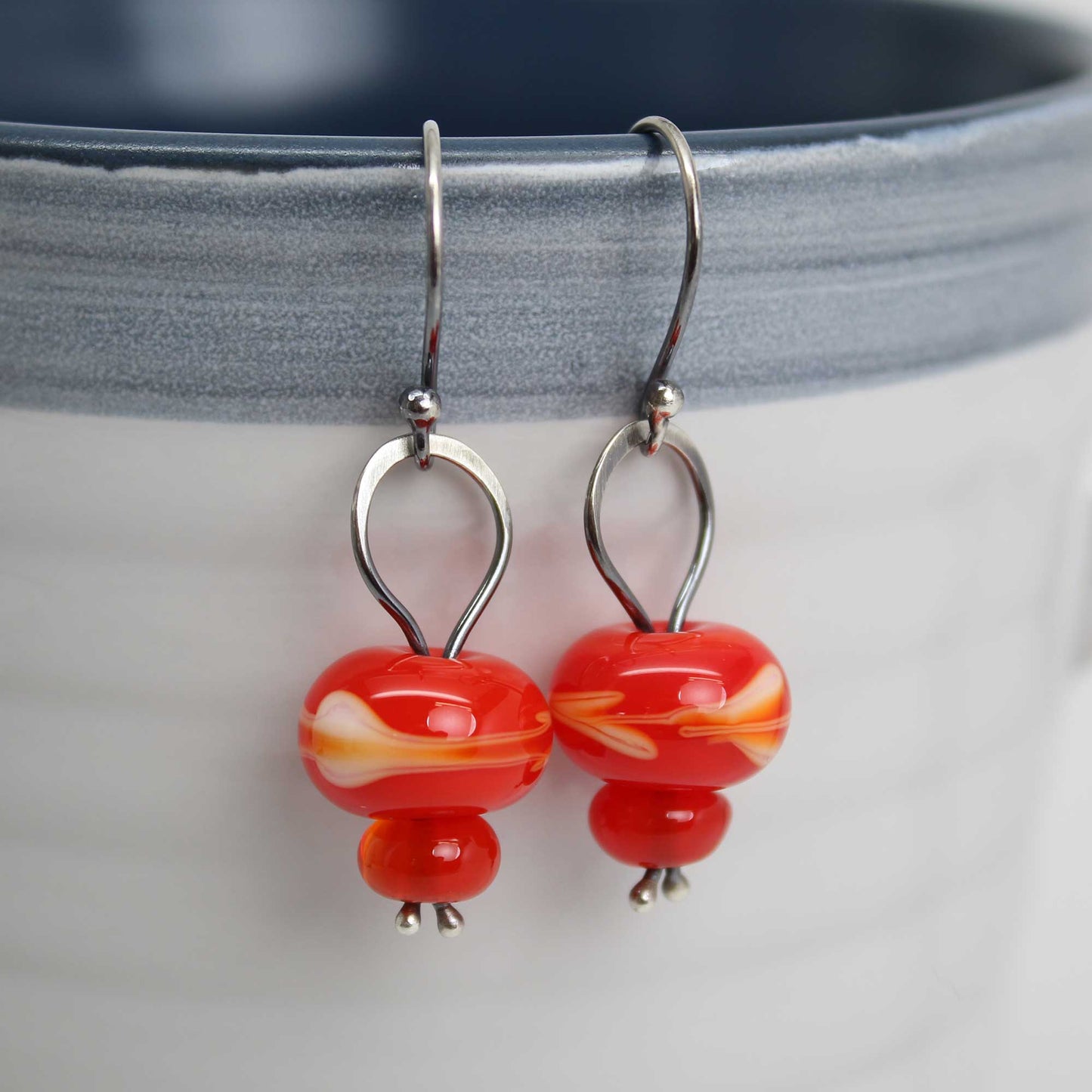 Red Lampwork Bead Earrings in Sterling Silver