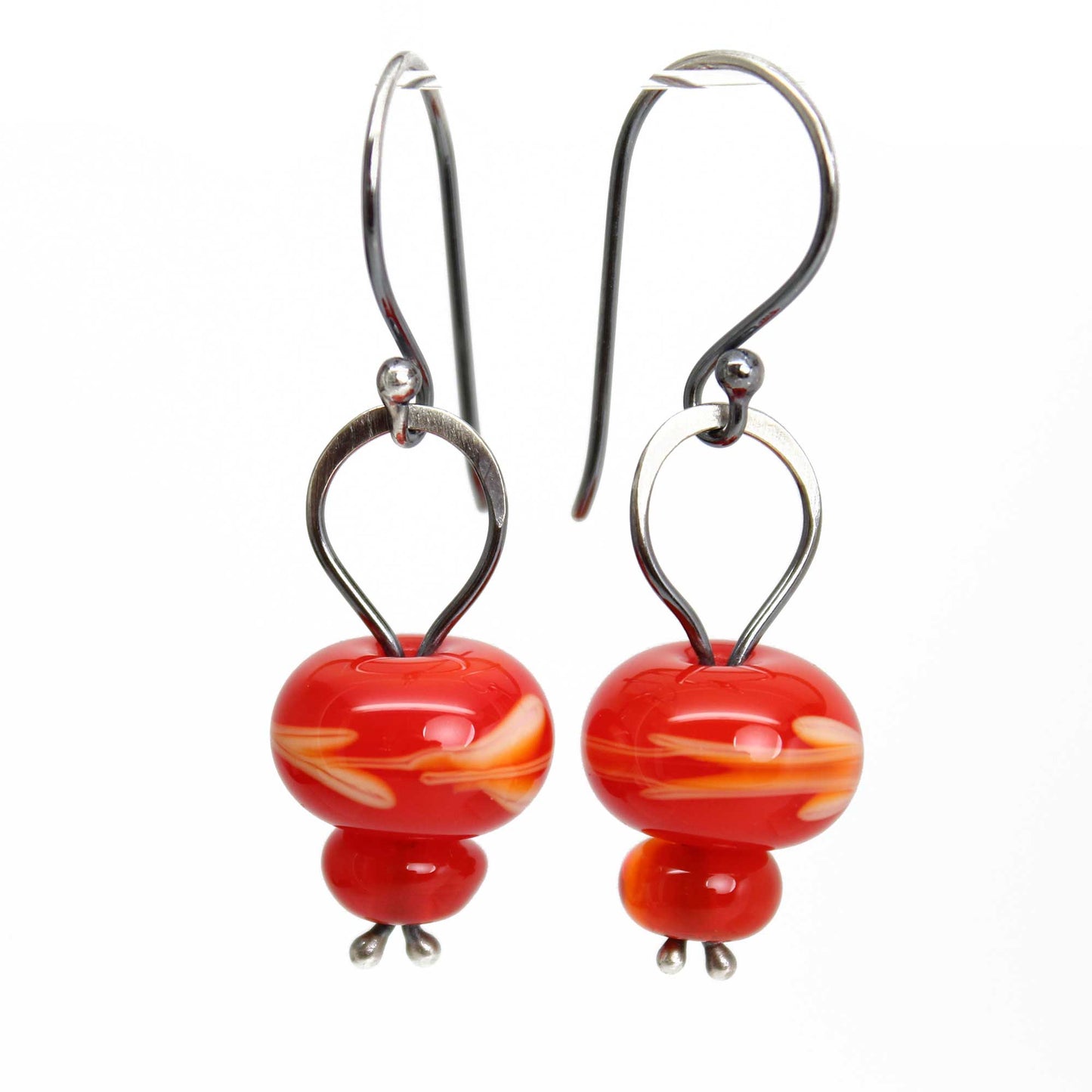 Red Lampwork Bead Earrings in Sterling Silver