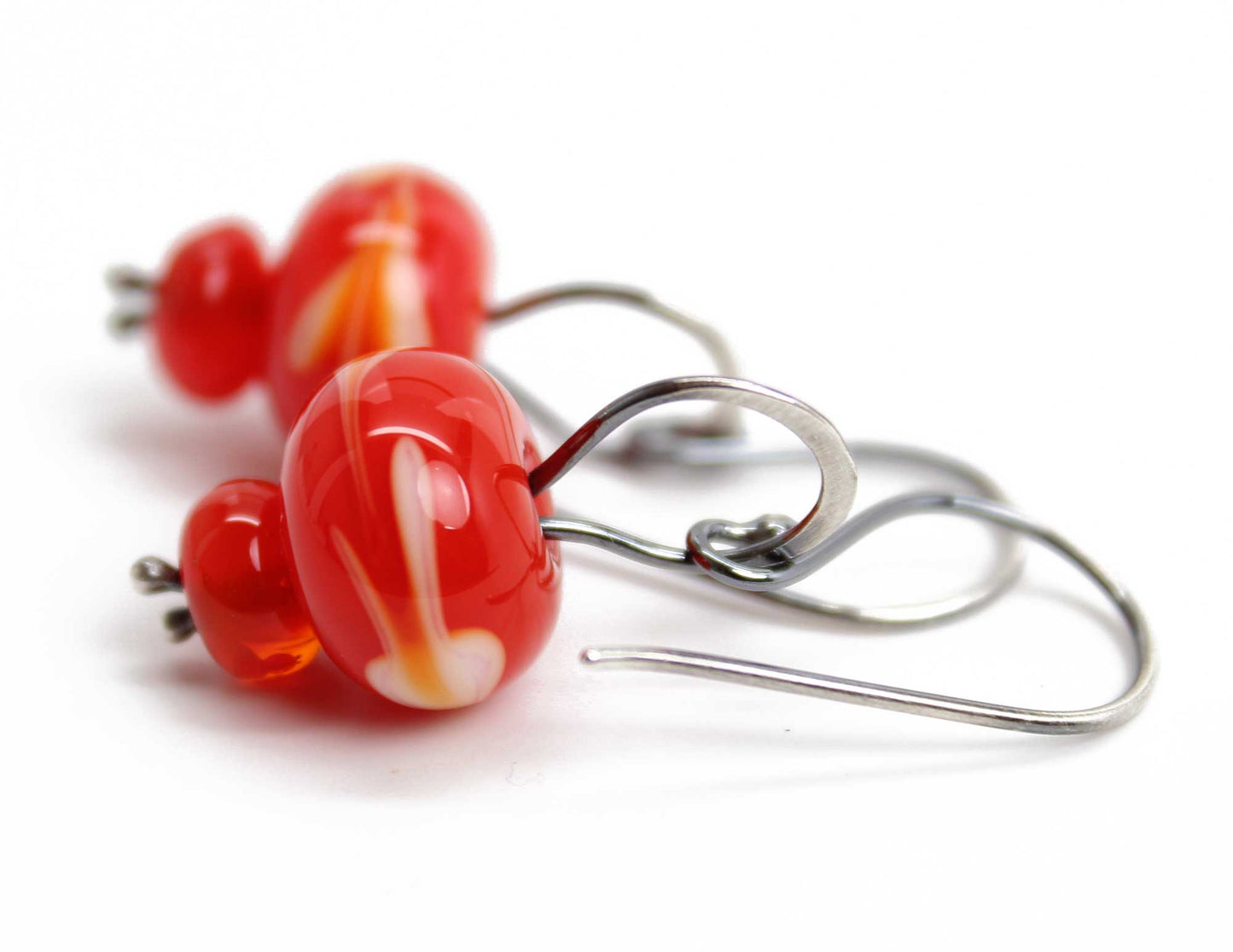 Red Lampwork Bead Earrings in Sterling Silver
