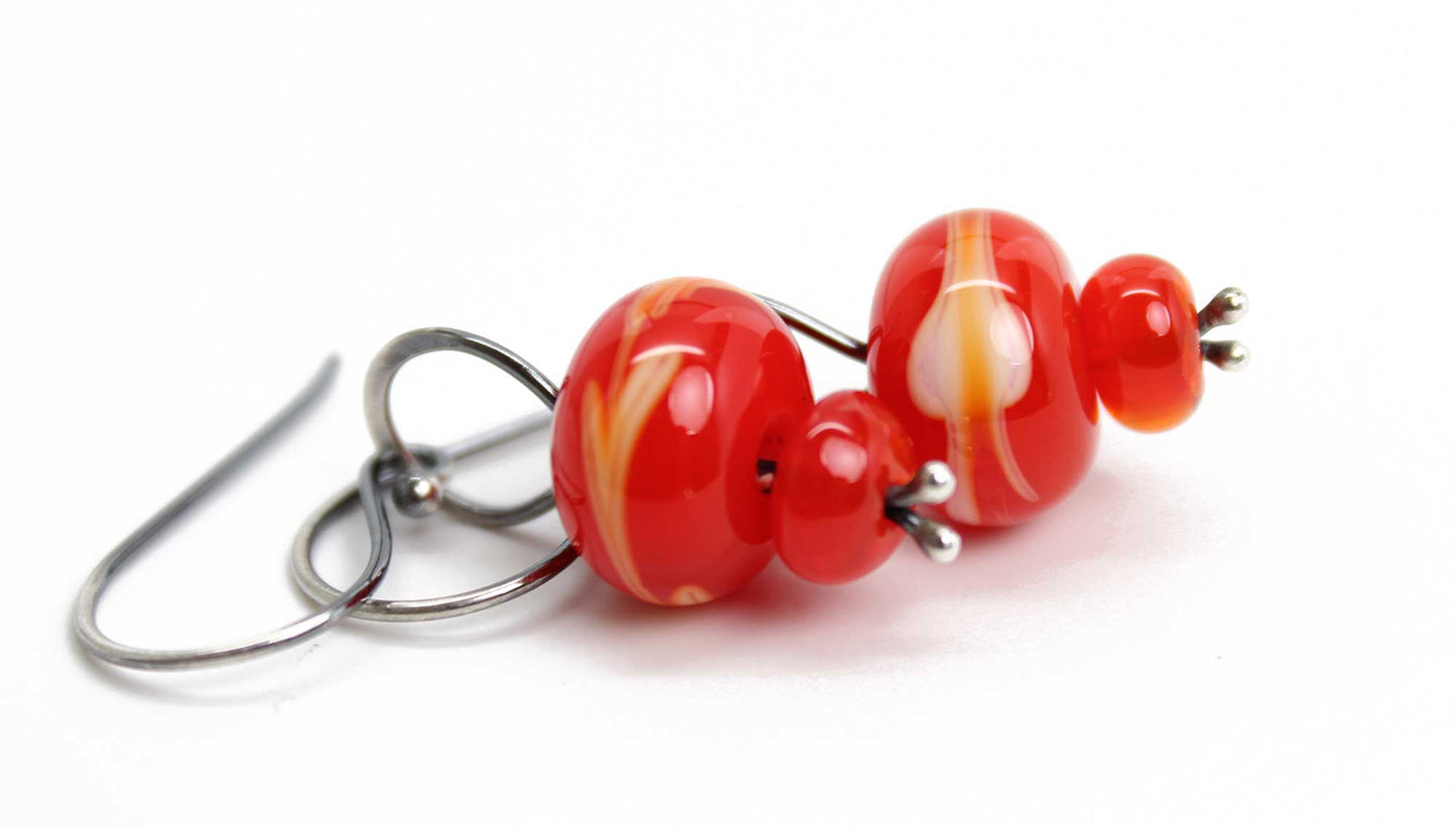 Red Lampwork Bead Earrings in Sterling Silver