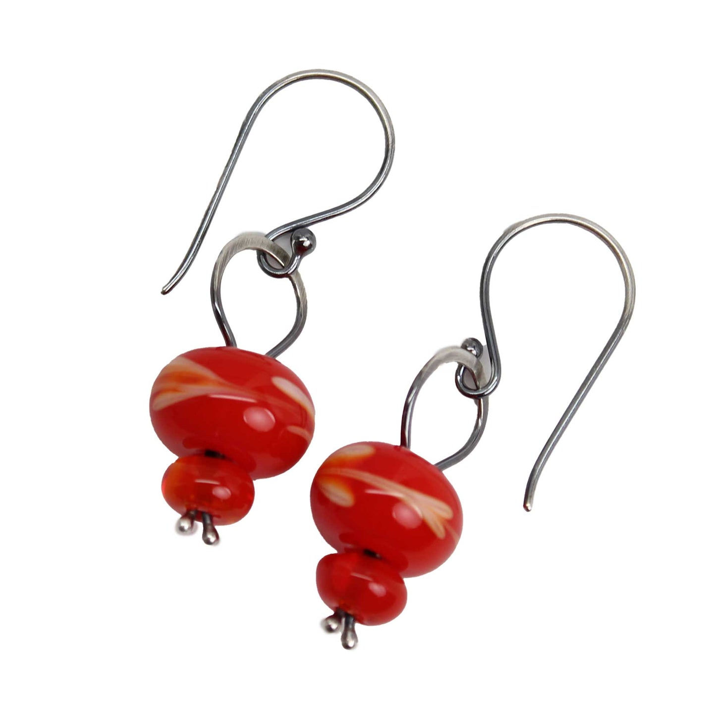 Red Lampwork Bead Earrings in Sterling Silver