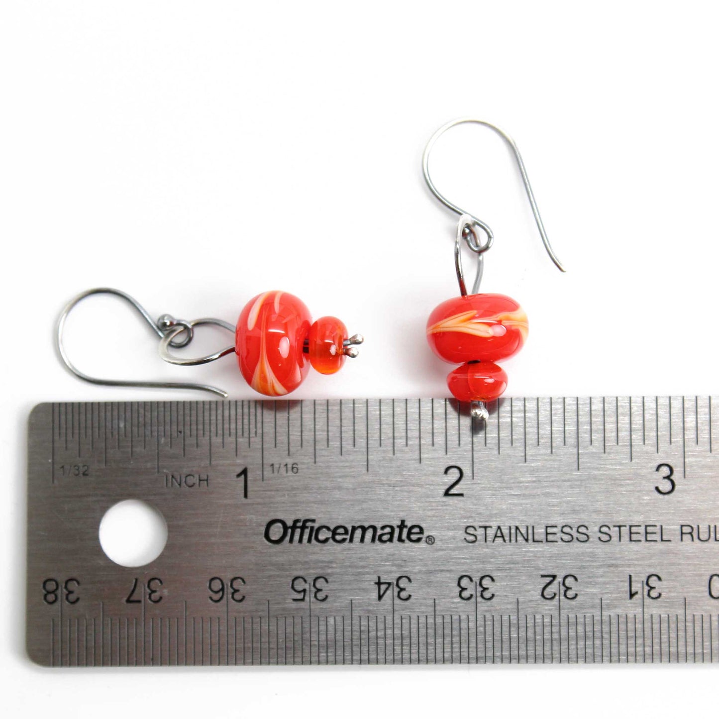 Red Lampwork Bead Earrings in Sterling Silver
