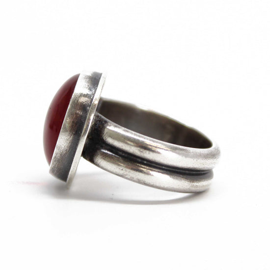 Round Red Rosarita Ring Sterling Silver, Size 7 US