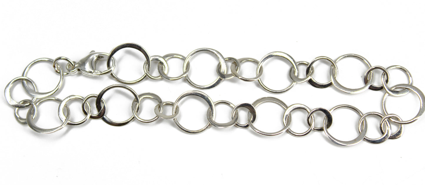 10 mm Wide Round Flattened Circle Sterling Silver Chain Bracelet