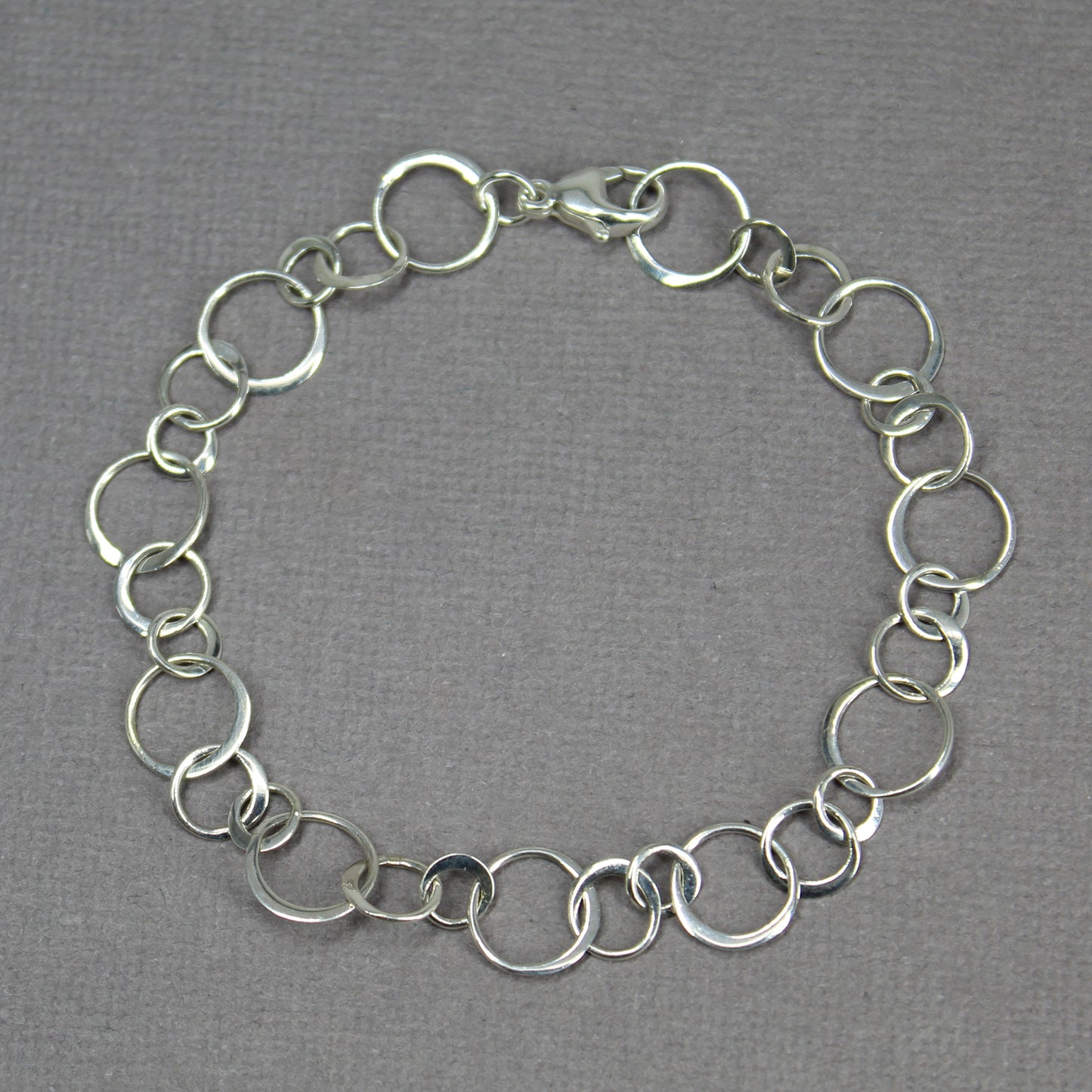 10 mm Wide Round Flattened Circle Sterling Silver Chain Bracelet