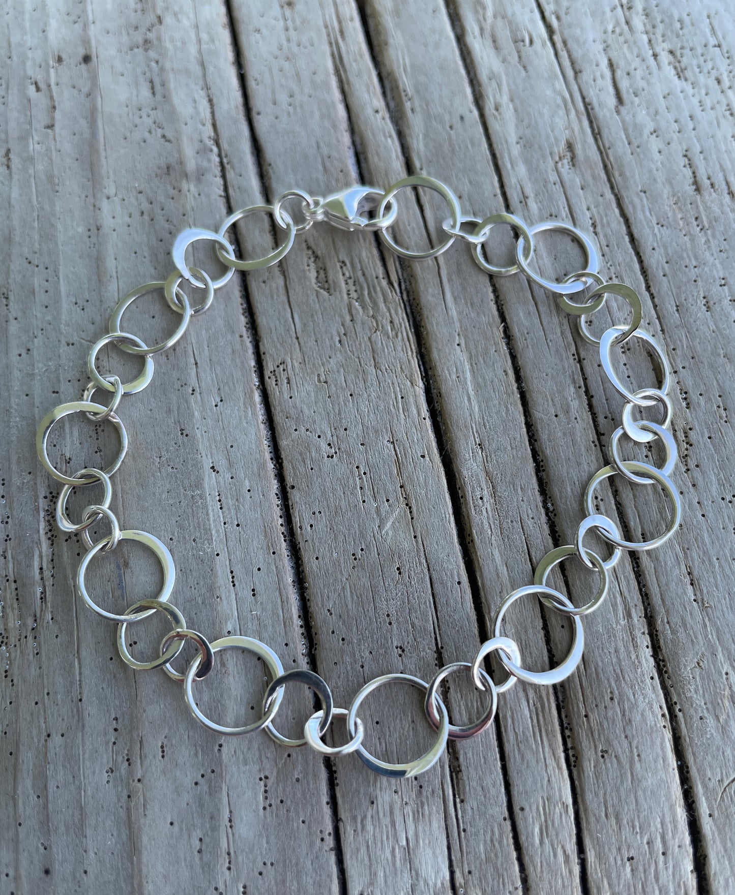 10 mm Wide Round Flattened Circle Sterling Silver Chain Bracelet
