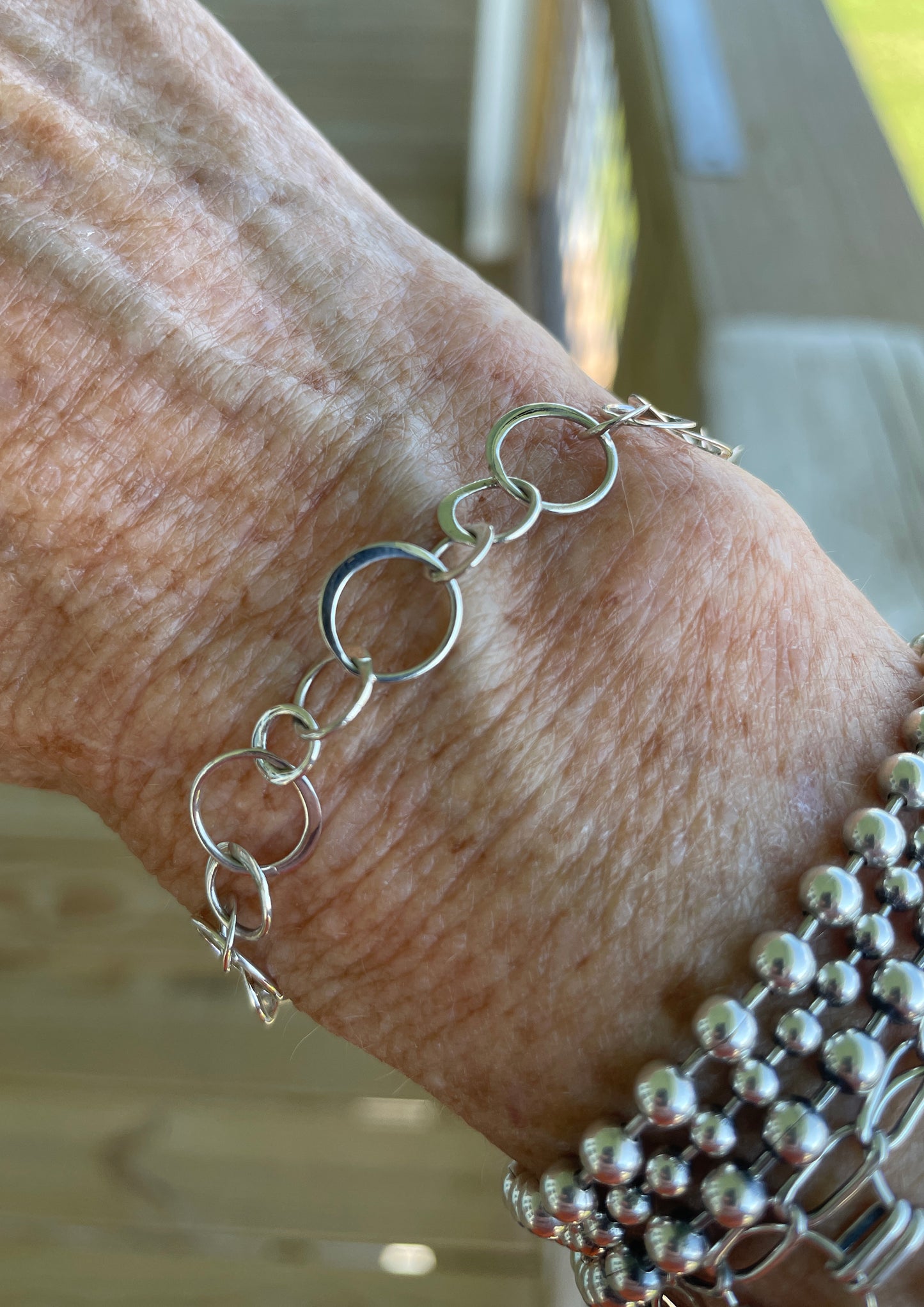 10 mm Wide Round Flattened Circle Sterling Silver Chain Bracelet