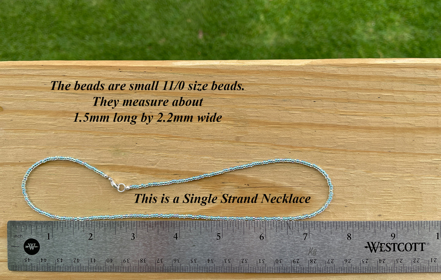 Sea Green Seed Bead Necklace, Thin 1.5mm Single Strand