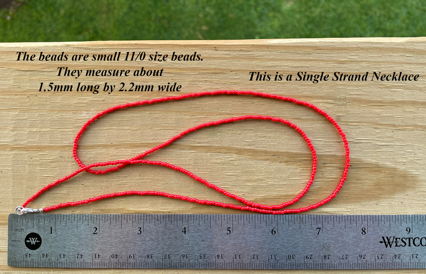 Red Seed Bead Necklace, Thin 1.5mm Single Strand