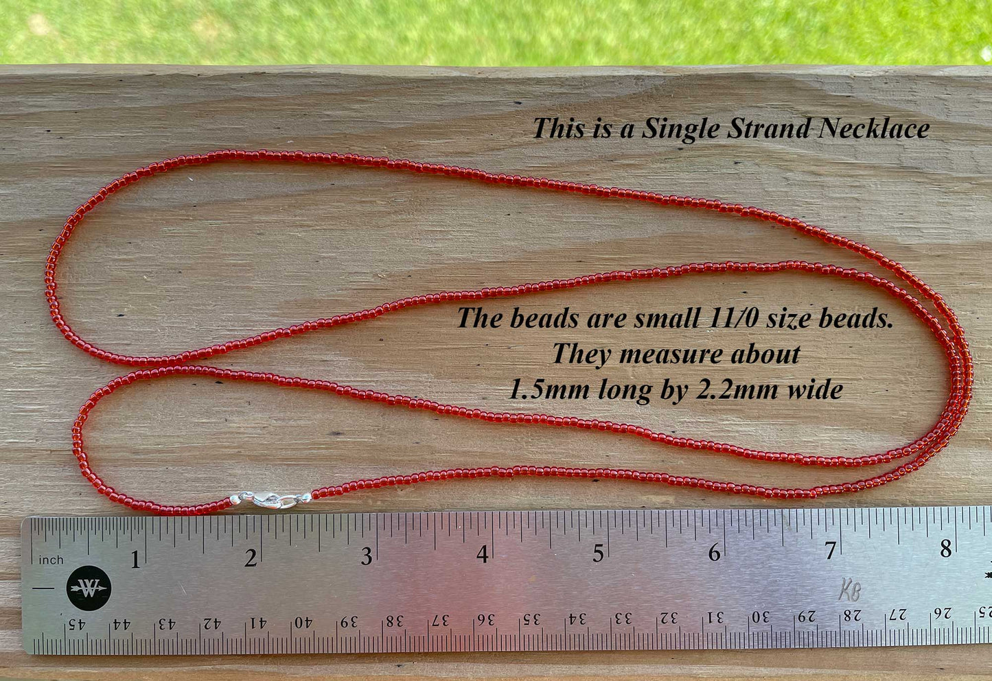Transparent Siam Ruby Red Seed Bead Necklace, Thin 1.5mm Single Strand