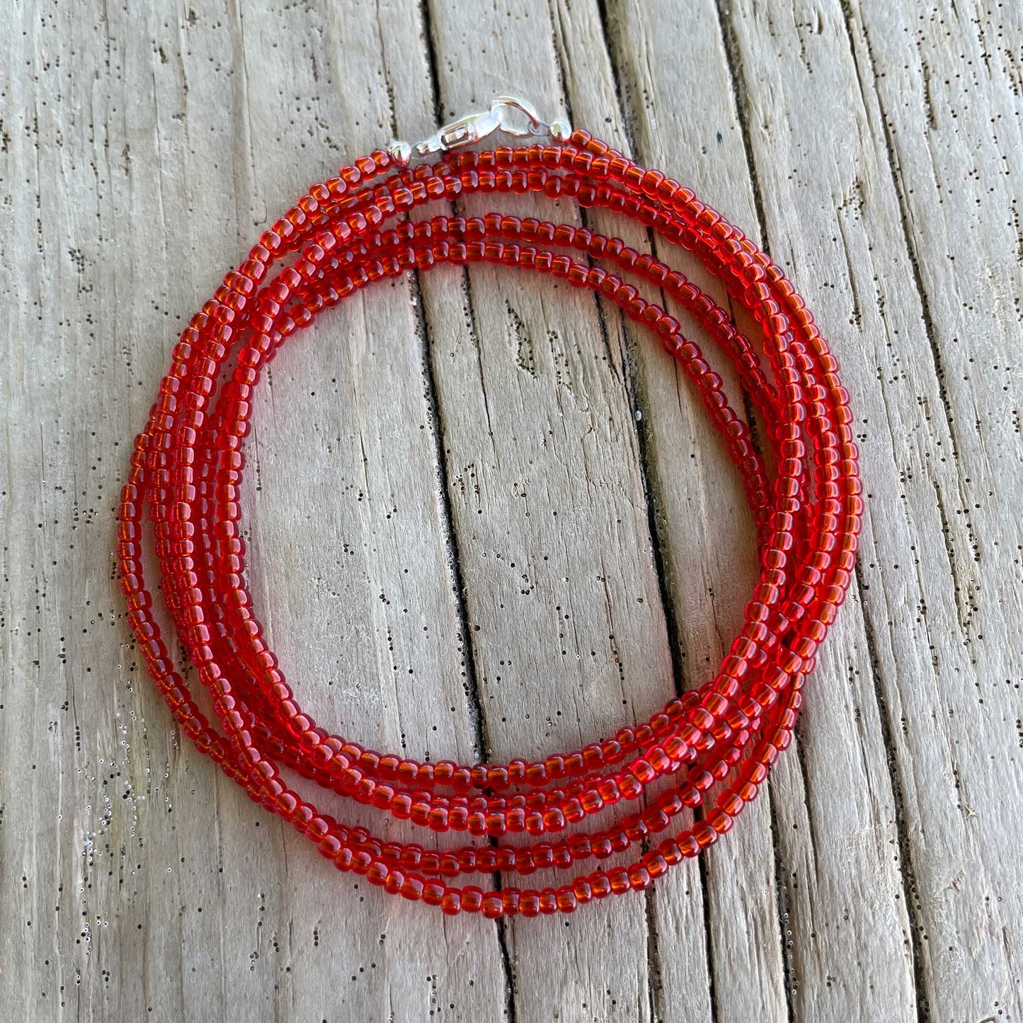 Transparent Siam Ruby Red Seed Bead Necklace, Thin 1.5mm Single Strand