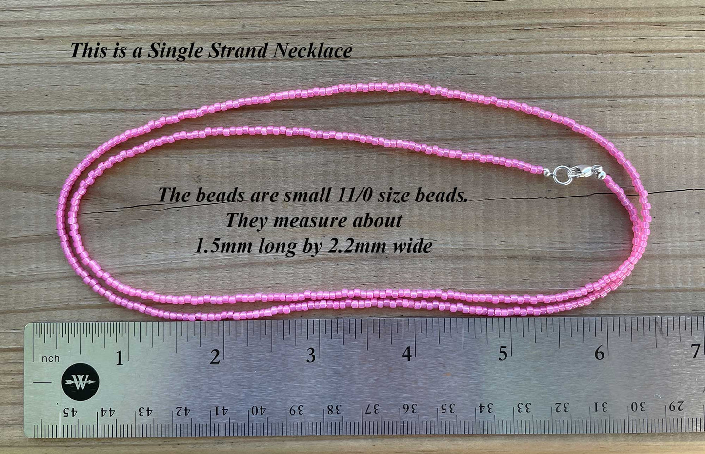 Silver Lined Milky Hot Pink Seed Bead Necklace