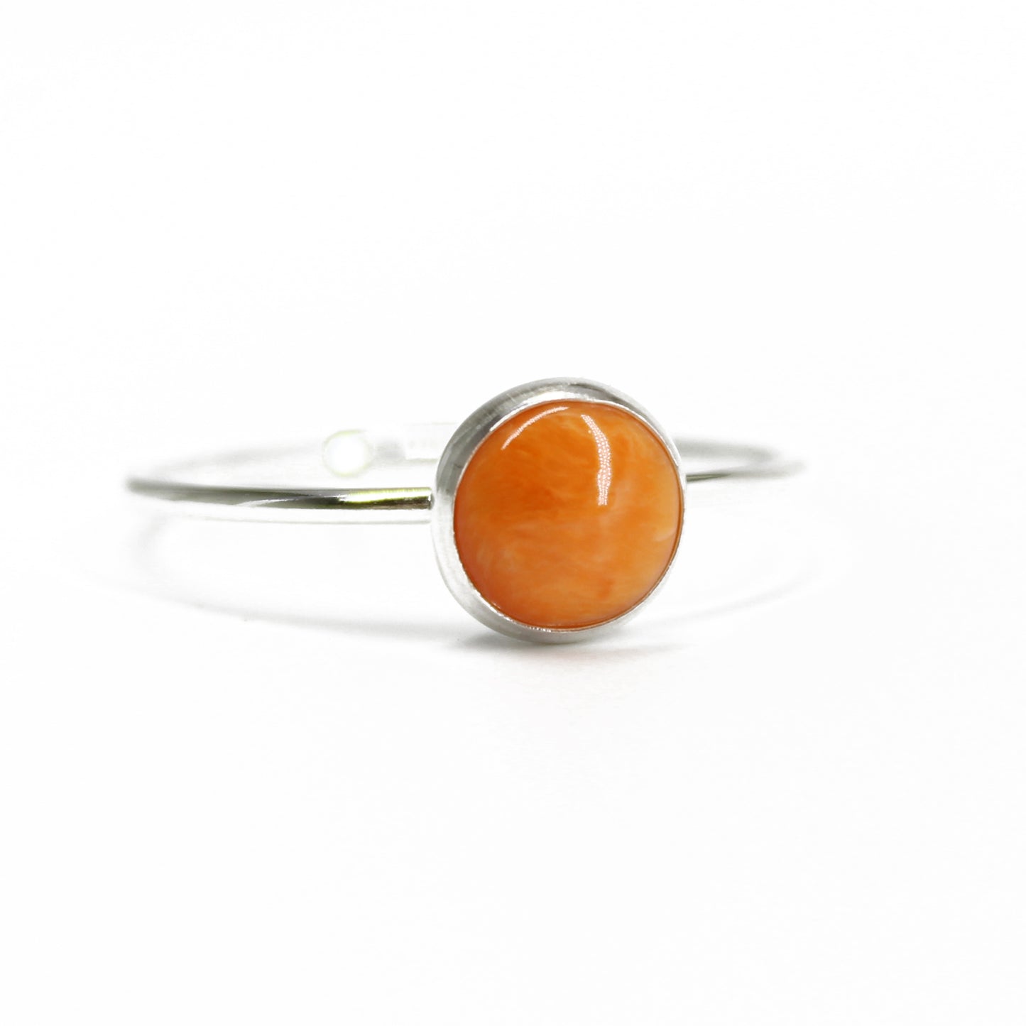 6mm Round Spiny Oyster Shell Ring 925 Sterling Silver, Dainty Orange Ring