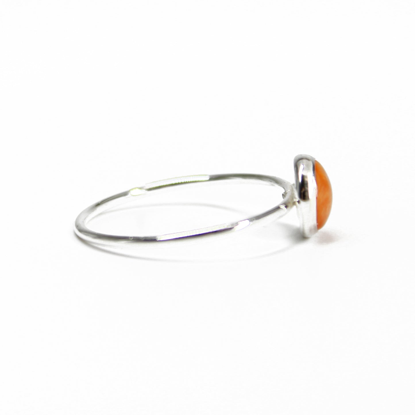 6mm Round Spiny Oyster Shell Ring 925 Sterling Silver, Dainty Orange Ring
