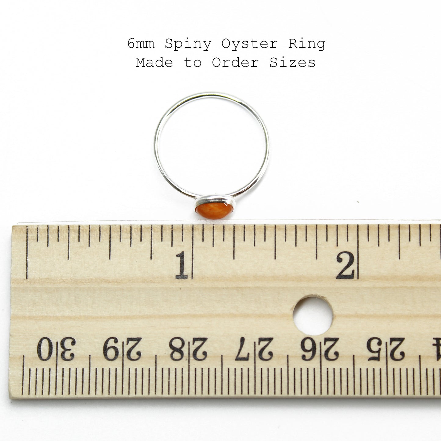 6mm Round Spiny Oyster Shell Ring 925 Sterling Silver, Dainty Orange Ring