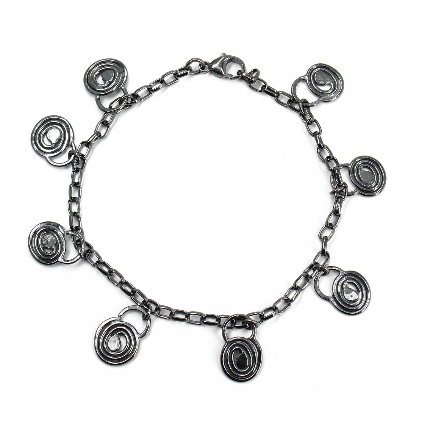 Sterling Silver Chain Bracelet with Fun Spiral Charm Dangles