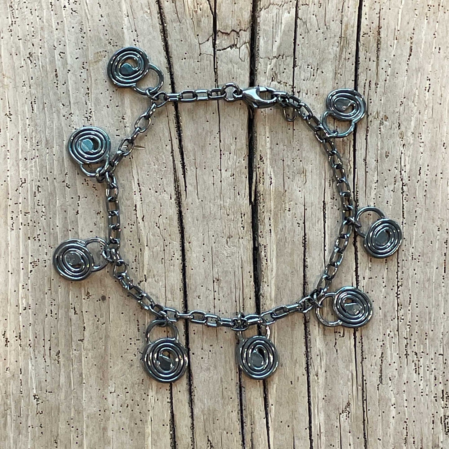 Sterling Silver Chain Bracelet with Fun Spiral Charm Dangles