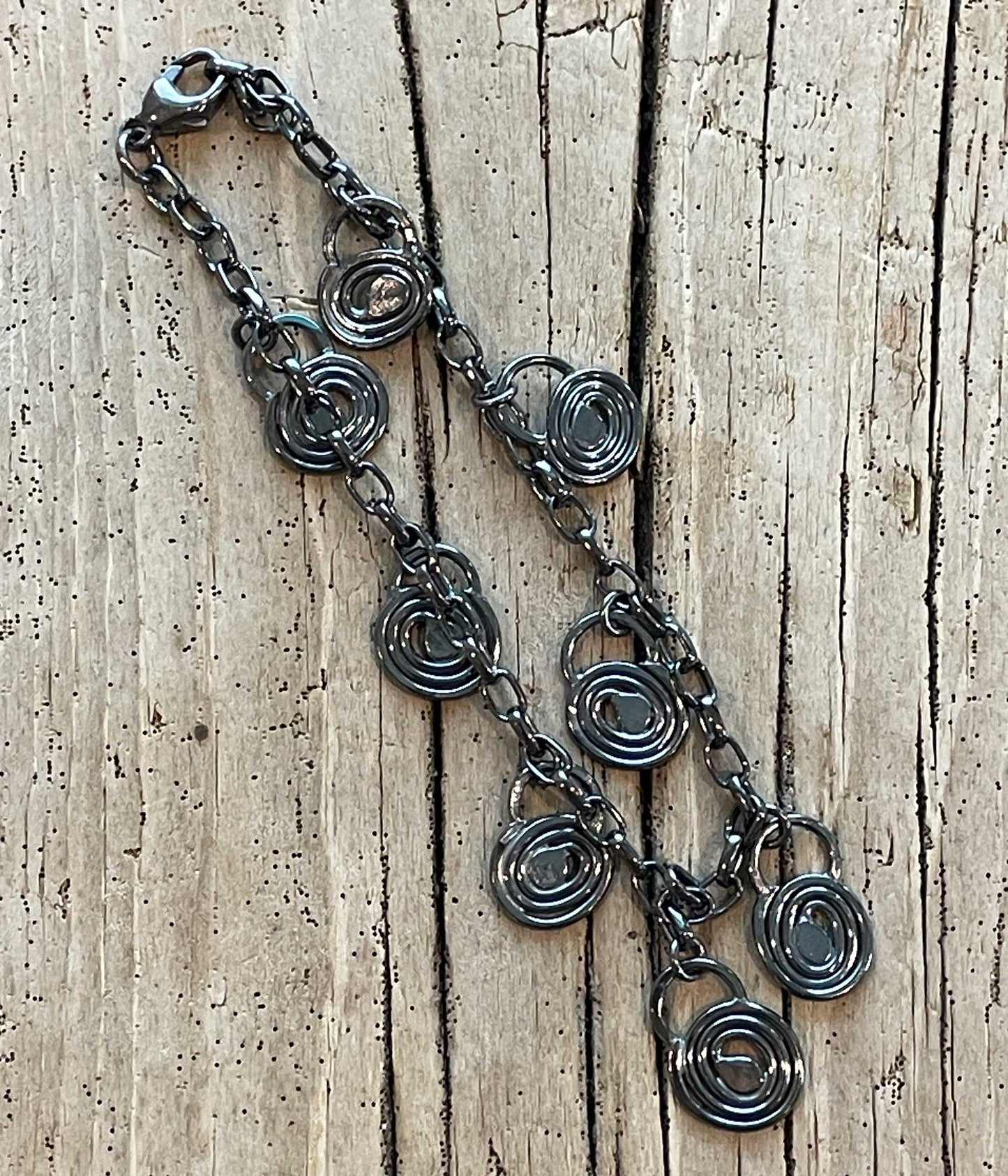 Sterling Silver Chain Bracelet with Fun Spiral Charm Dangles