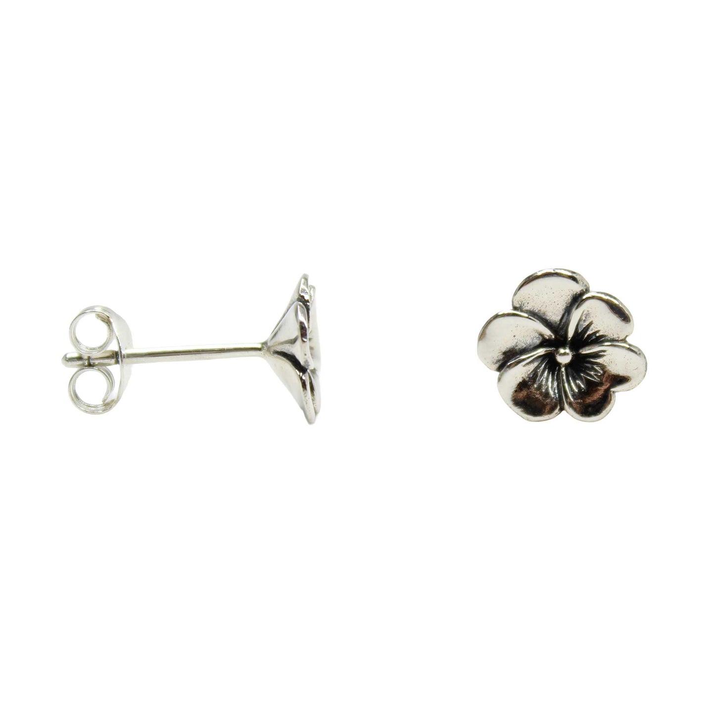 Sterling Silver Pansy Flower Stud Earrings
