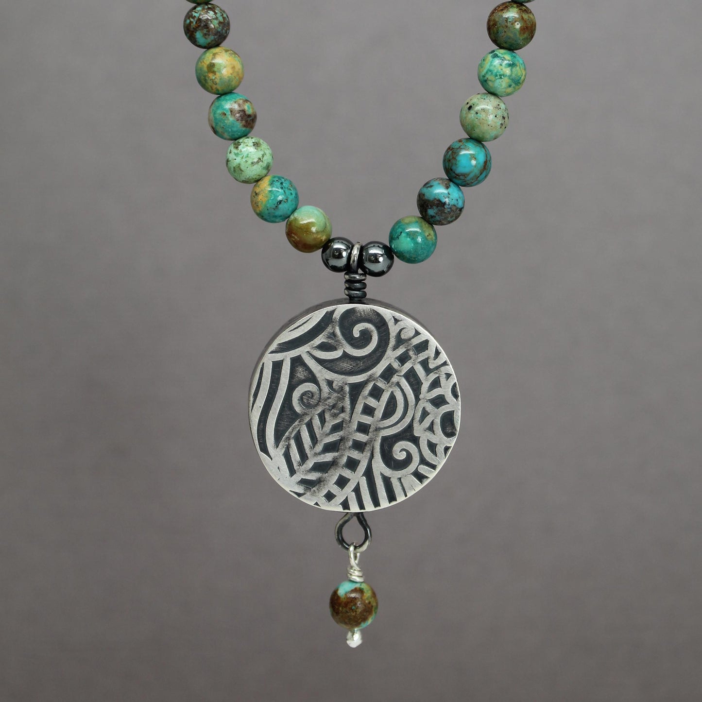 Green Turquoise Necklace with Sterling Silver Pendant