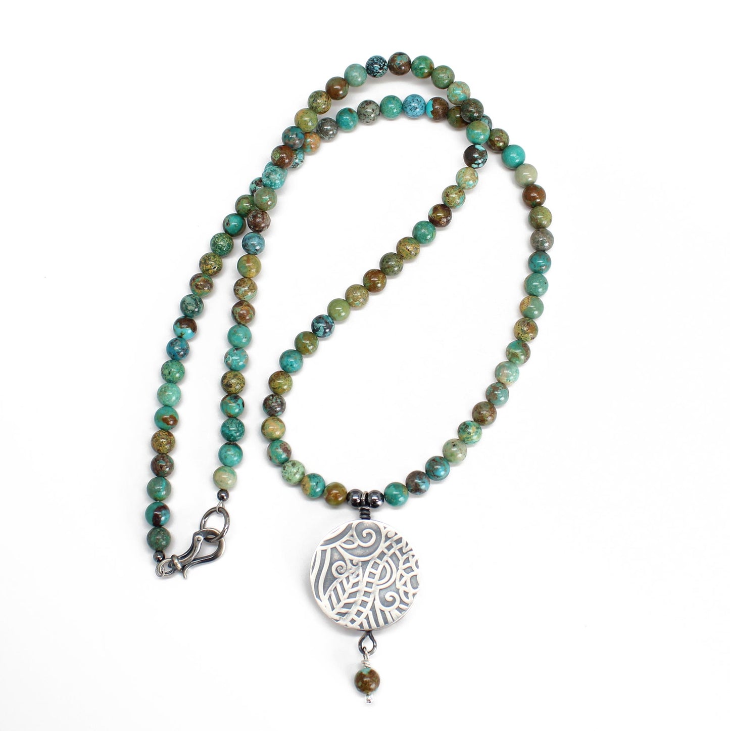 Green Turquoise Necklace with Sterling Silver Pendant