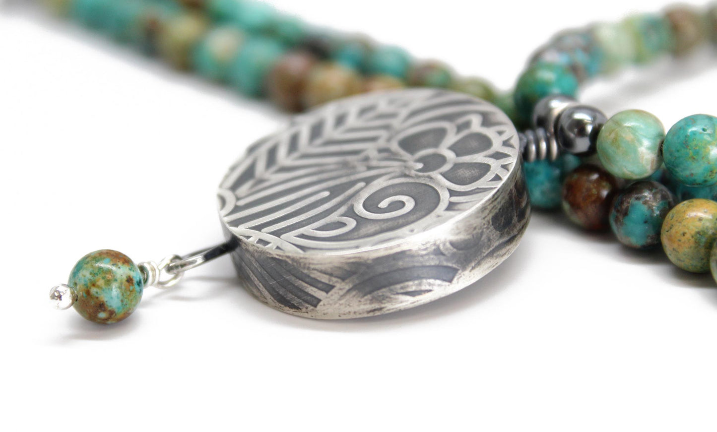 Green Turquoise Necklace with Sterling Silver Pendant