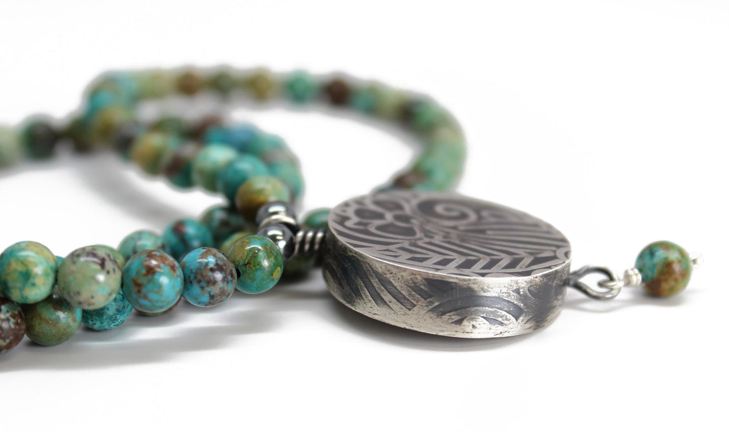 Green Turquoise Necklace with Sterling Silver Pendant