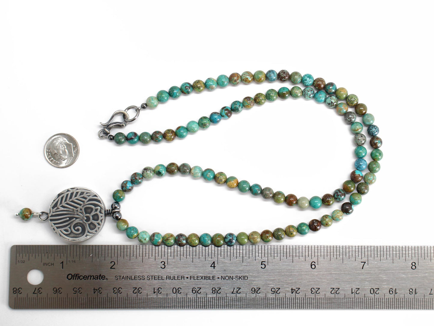 Green Turquoise Necklace with Sterling Silver Pendant