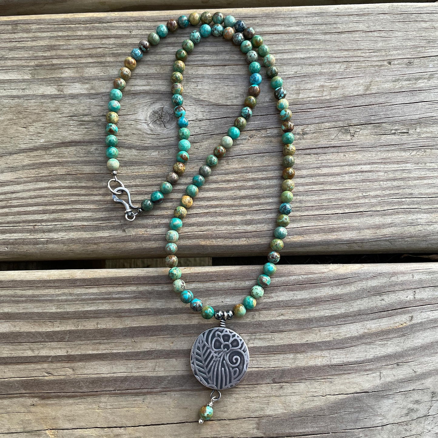 Green Turquoise Necklace with Sterling Silver Pendant