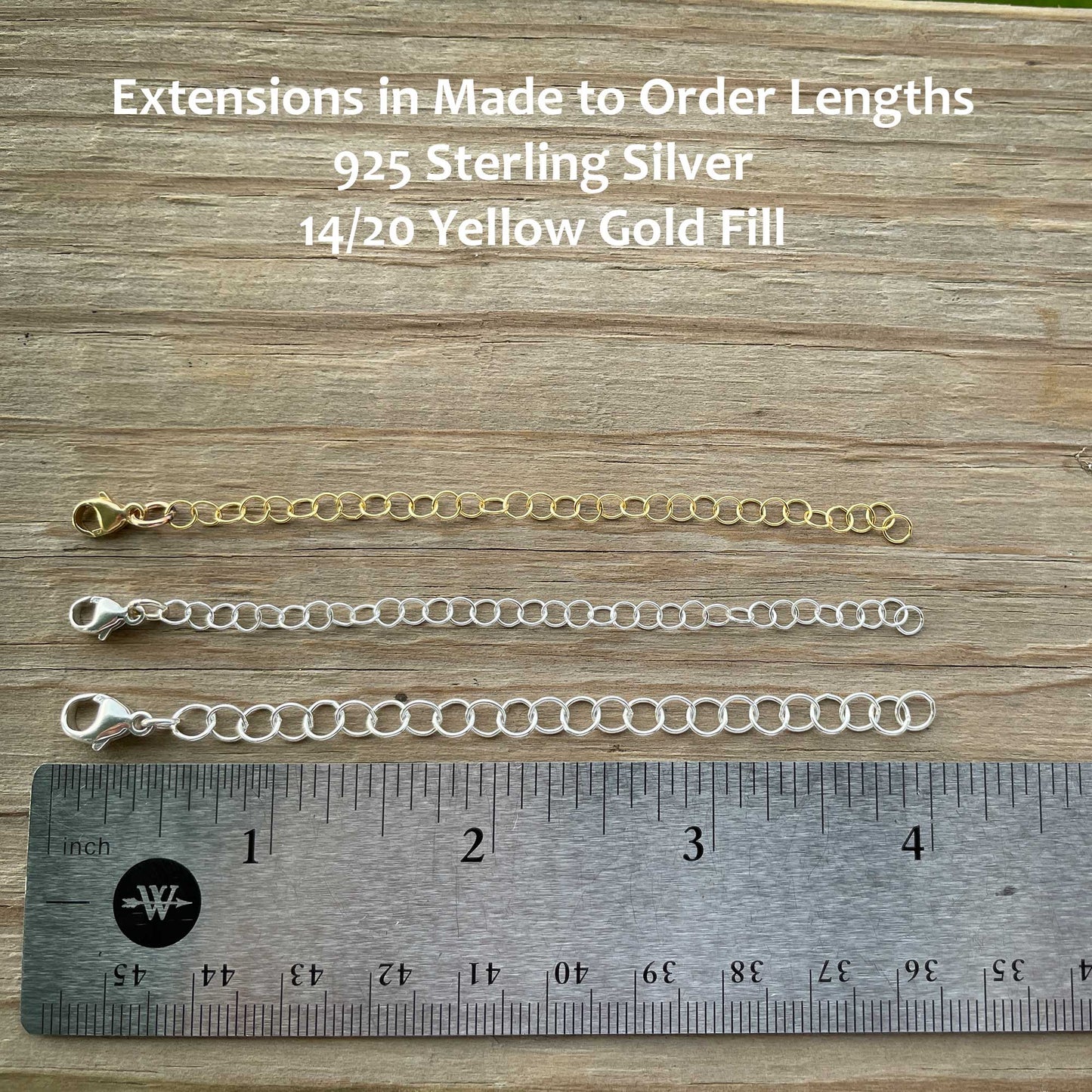 One Sterling Silver or Yellow Gold Fill Extender for Bracelets and Necklaces